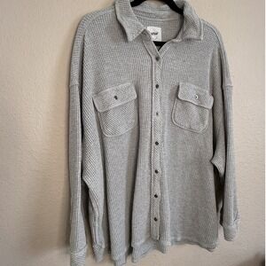 Aerie Lumberjane Waffle Knit Womens XL Gray Shacket Oversized Thermal Cabincore